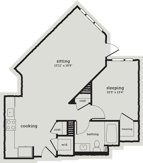 Floor plan for 1 bed, 1 bath, 819 sqft